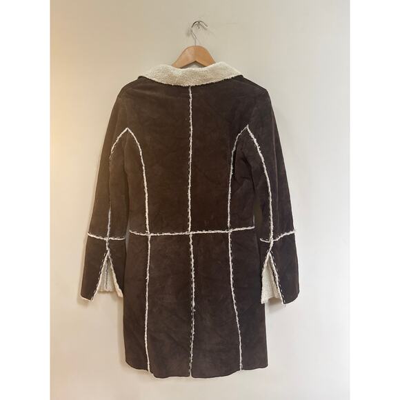 Vintage Y2K Wet Seal Chocolate Brown Suede Sherpa Lined Pennylane Trench Coat M - Picture 4 of 4